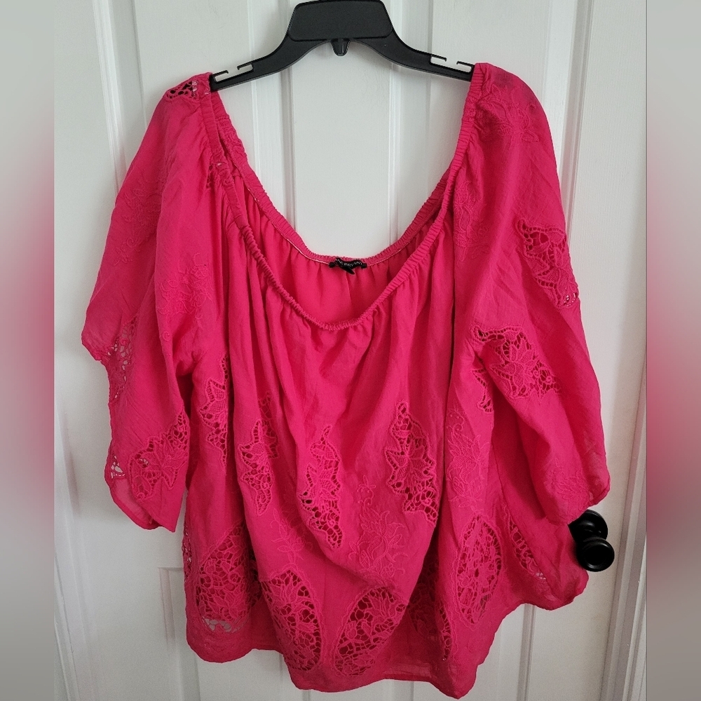 Lane Bryant Womens Pink Knit Lace Eyelet Cutout Off The Shoulder Size 26/28